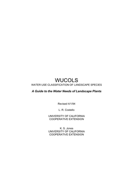 Wucols Water Use Classification of Landscape Species