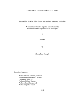 Qing Envoys and Ministers in Europe, 1866-1893 a Dissertation Submit