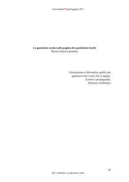 La Questione Curda Sulle Pagine Dei Quotidiani Turchi Maria Chiara Cantelmo