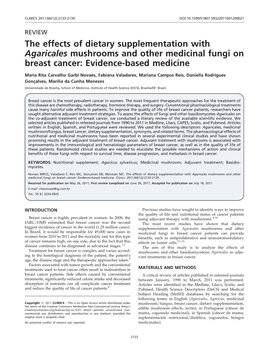 The Effects of Dietary Supplementation with Agaricales Mushrooms and Other Medicinal Fungi on Breast Cancer: Evidence-Based Medicine