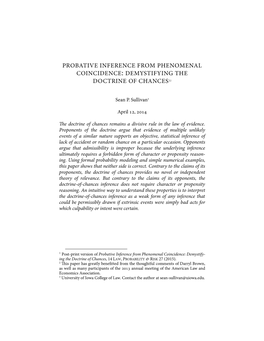 Probative Inference from Phenomenal Coincidence: Demystifying the Doctrine of Chances12