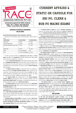 Current Affairs & Static Gk Capsule for Sbi Po, Clerk & Bob Po Mains Exams