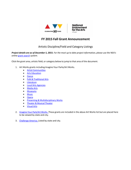 FY 2015 Fall Grant Announcement