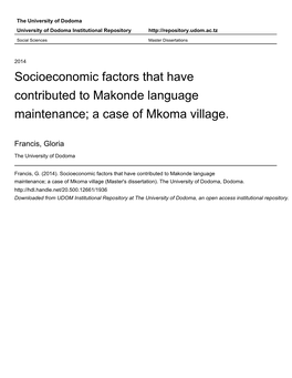 Socioeconomic Factors That Have Contributed to Makonde Language Maintenance; a Case of Mkoma Village