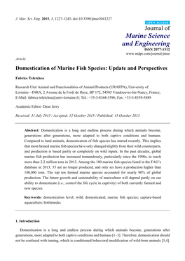 Domestication of Marine Fish Species: Update and Perspectives