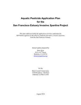 Aquatic Pesticide Application Plan for the San Francisco Estuary Invasive Spartina Project