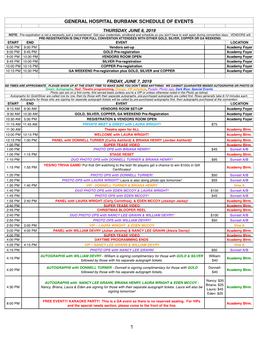 General Hospital Burbank Schedule of Events