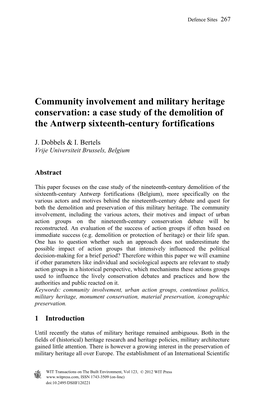 Community Involvement and Military Heritage Conservation: a Case Study of the Demolition of the Antwerp Sixteenth-Century Fortifications