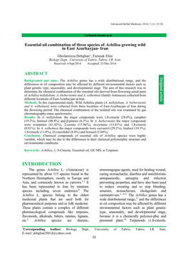 Essential Oil Combination of Three Species of Achillea Growing Wild in East Azarbayjan- Iran