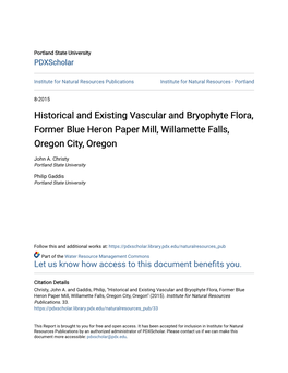 Historical and Existing Vascular and Bryophyte Flora, Former Blue Heron Paper Mill, Willamette Falls, Oregon City, Oregon