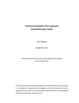 Cloning and Analysis of the Cypemycin Biosynthetic Gene Cluster Jan