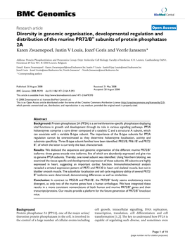 Diversity in Genomic Organisation, Developmental Regulation and Distribution of the Murine PR72/B" Subunits of Protein Phosphatase 2A