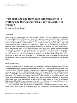 West Highland and Hebridean Settlement Prior to Crofting and The