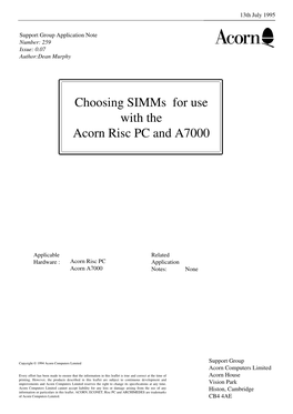 Choosing Simms for Use with the Acorn Risc PC and A7000