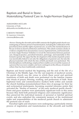 Baptism and Burial in Stone: Materializing Pastoral Care in Anglo-Norman England