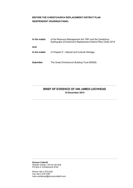 BRIEF of EVIDENCE of IAN JAMES LOCHHEAD 10 December 2015