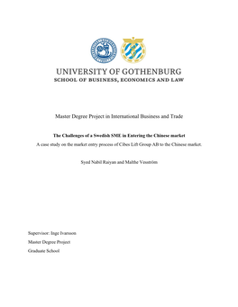 Master Degree Project in International Business and Trade