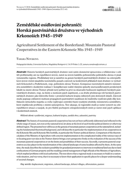 Zemědělské Osídlování Pohraničí: Horská Pastvinářská Družstva Ve Východních Krkonoších 1945 –1949