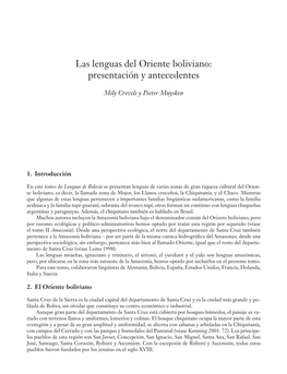 Las Lenguas Del Oriente Boliviano: Presentación Y Antecedentes