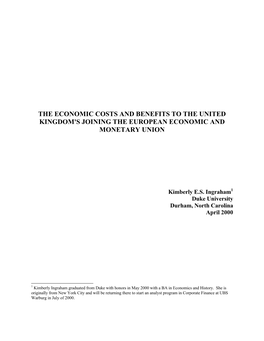 The Economic Costs and Benefits to the United Kingdom's Joining the European Economic and Monetary Union