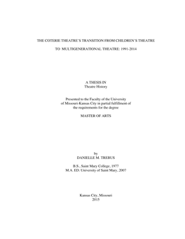 1991-2014 a THESIS in Theatre Histor