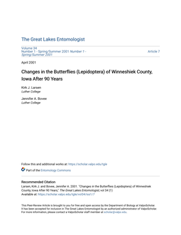 Changes in the Butterflies (Lepidoptera) of Winneshiek County, Iowa After 90 Years