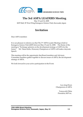 The 3Rd ASPA LEADERS Meeting Invitation