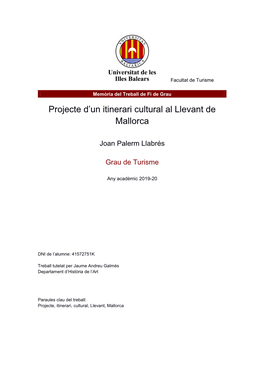 Projecte D'un Itinerari Cultural Al Llevant De Mallorca