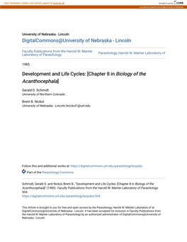 Development and Life Cycles: [Chapter 8 in Biology of the Acanthocephala]