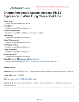 Chemotherapeutic Agents Increase PD-L1 Expression in A549 Lung Cancer Cell Line