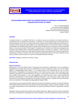 Can Geogebra Make Easier the Understanding of Cartesian Co-Ordinates? a Quantitative Study in Turkey