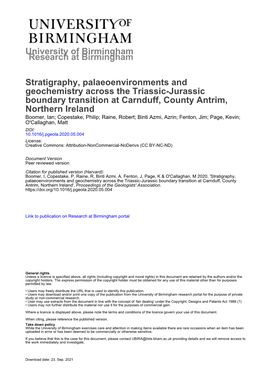 University of Birmingham Stratigraphy, Palaeoenvironments