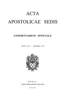 Acta Apostolicae Sedis Vol