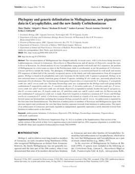 Phylogeny and Generic Delimitation in Molluginaceae, New Pigment Data in Caryophyllales, and the New Family Corbichoniaceae Mats Thulin,1 Abigail J