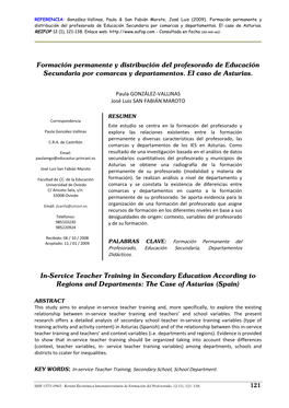 Formación Permanente Y Distribución Del Profesorado De Educación Secundaria Por Comarcas Y Departamentos