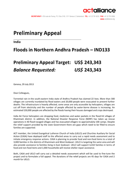 Preliminary Appeal India Floods in Northern Andhra Pradesh