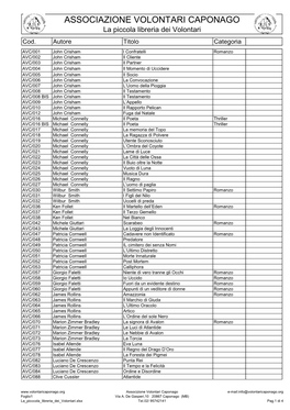 ASSOCIAZIONE VOLONTARI CAPONAGO La Piccola Libreria Dei Volontari Cod