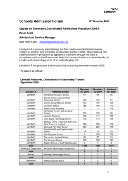Schools Admission Forum 13 Th November 2008