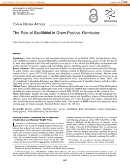 The Role of Bacillithiol in Gram-Positive Firmicutes