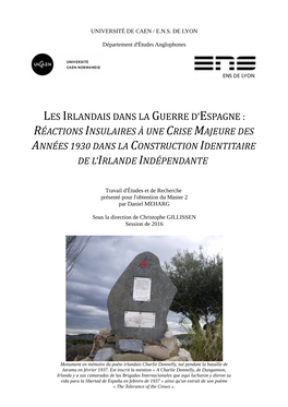 Les Irlandais Dans La Guerre D'espagne : Réactions Insulaires À Une Crise Majeure Des Années 1930 Dans La Construction Identitaire De L'irlande Indépendante