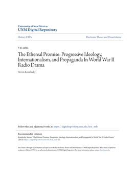 The Ethereal Promise: Progressive Ideology, Internationalism, and Propaganda in World War Ii Radio Drama