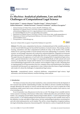 Ex Machina: Analytical Platforms, Law and the Challenges of Computational Legal Science