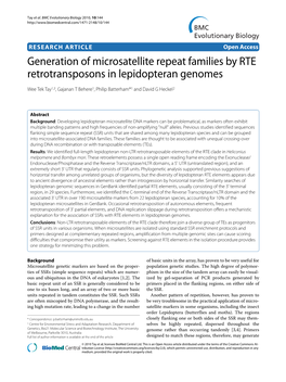 Generation of Microsatellite Repeat Families by RTE Retrotransposons in Lepidopteran Genomes BMC Evolutionary Biology 2010, 10:144