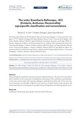 Cnidaria, Anthozoa: Hexacorallia): Supraspecific Classification and Nomenclature