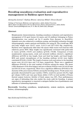 Breeding Soundness Evaluation and Reproductive Management in Baldras Sport Horses