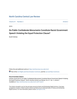 Do Public Confederate Monuments Constitute Racist Government Speech Violating the Equal Protection Clause?