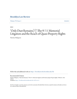 "Only Dust Remains[?]":The 9/11 Memorial Litigation and the Reach of Quasi-Property Rights, 78 Brook