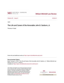 The Life and Career of the Honorable John B. Sanborn, Jr