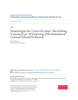 Sentencing for the 'Crime of Crimes': the Evolving 'Common Law' Of