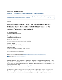 Field Conference on the Tertiary and Pleistocene of Western Nebraska (Guide Book for the Ninth Field Conference of the Society of Vertebrate Paleontology)